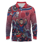 Personalized Melbourne Demons Football Mascot Long Sleeve Polo Shirt Aboriginal Dot Art Style Vibrant Indigenous Pattern Design