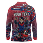 Personalized Melbourne Demons Football Mascot Long Sleeve Polo Shirt Aboriginal Dot Art Style Vibrant Indigenous Pattern Design