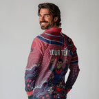 Personalized Melbourne Demons Football Mascot Long Sleeve Polo Shirt Aboriginal Dot Art Style Vibrant Indigenous Pattern Design
