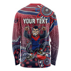 Personalized Melbourne Demons Football Mascot Long Sleeve Shirt Aboriginal Dot Art Style Vibrant Indigenous Pattern Design