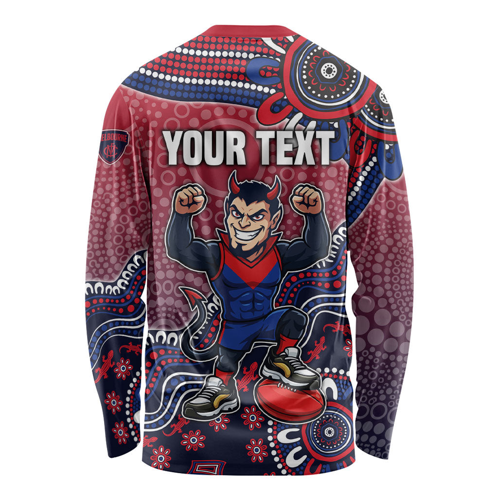 Personalized Melbourne Demons Football Mascot Long Sleeve Shirt Aboriginal Dot Art Style Vibrant Indigenous Pattern Design