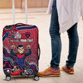 Personalized Melbourne Demons Football Mascot Luggage Cover Aboriginal Dot Art Style Vibrant Indigenous Pattern Design