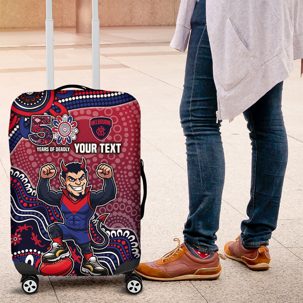 Personalized Melbourne Demons Football Mascot Luggage Cover Aboriginal Dot Art Style Vibrant Indigenous Pattern Design