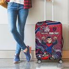Personalized Melbourne Demons Football Mascot Luggage Cover Aboriginal Dot Art Style Vibrant Indigenous Pattern Design