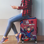 Personalized Melbourne Demons Football Mascot Luggage Cover Aboriginal Dot Art Style Vibrant Indigenous Pattern Design