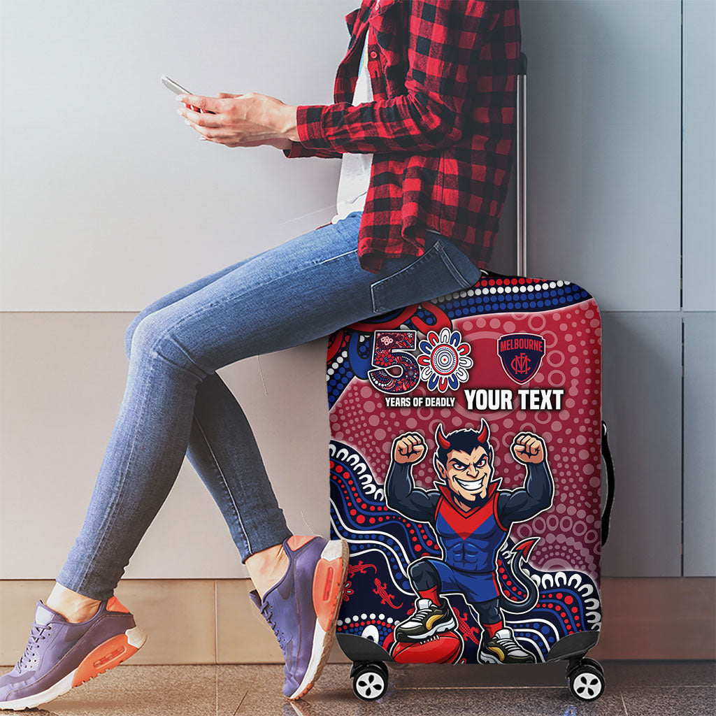 Personalized Melbourne Demons Football Mascot Luggage Cover Aboriginal Dot Art Style Vibrant Indigenous Pattern Design