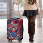 Personalized Melbourne Demons Football Mascot Luggage Cover Aboriginal Dot Art Style Vibrant Indigenous Pattern Design