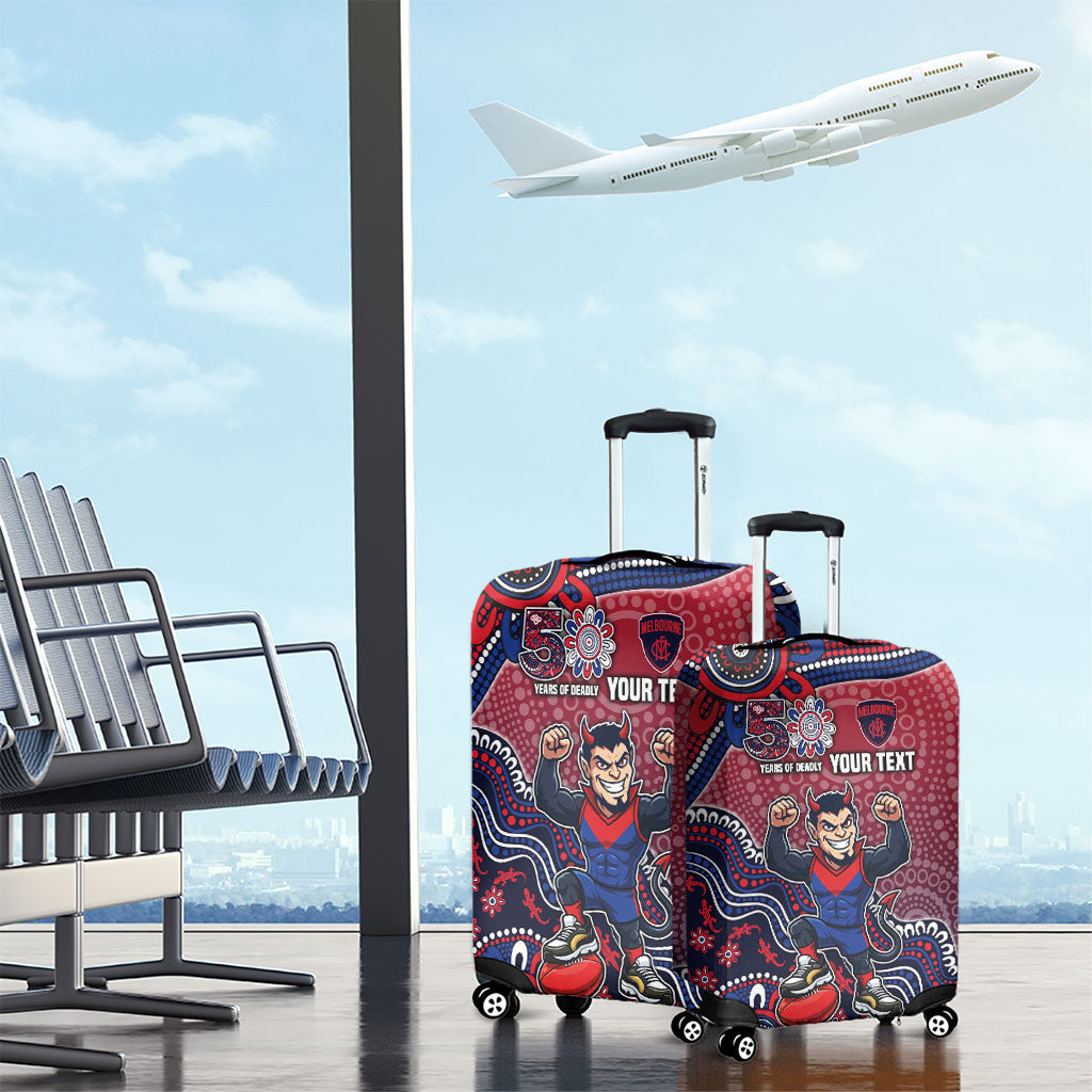 Personalized Melbourne Demons Football Mascot Luggage Cover Aboriginal Dot Art Style Vibrant Indigenous Pattern Design