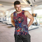 Personalized Melbourne Demons Football Mascot Men Tank Top Aboriginal Dot Art Style Vibrant Indigenous Pattern Design