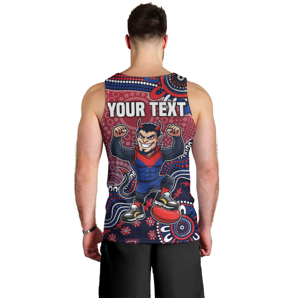 Personalized Melbourne Demons Football Mascot Men Tank Top Aboriginal Dot Art Style Vibrant Indigenous Pattern Design
