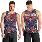 Personalized Melbourne Demons Football Mascot Men Tank Top Aboriginal Dot Art Style Vibrant Indigenous Pattern Design