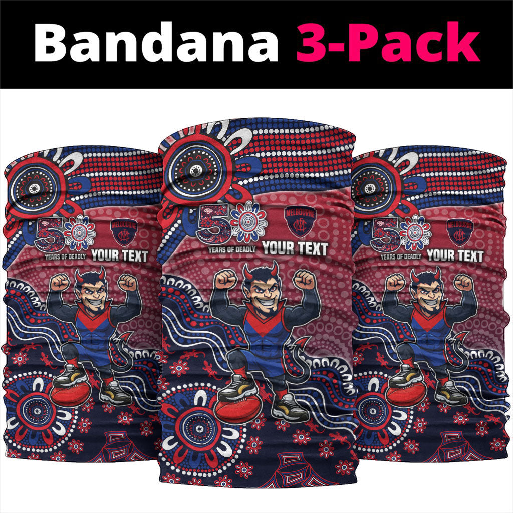 Personalized Melbourne Demons Football Mascot Neck Gaiter Aboriginal Dot Art Style Vibrant Indigenous Pattern Design