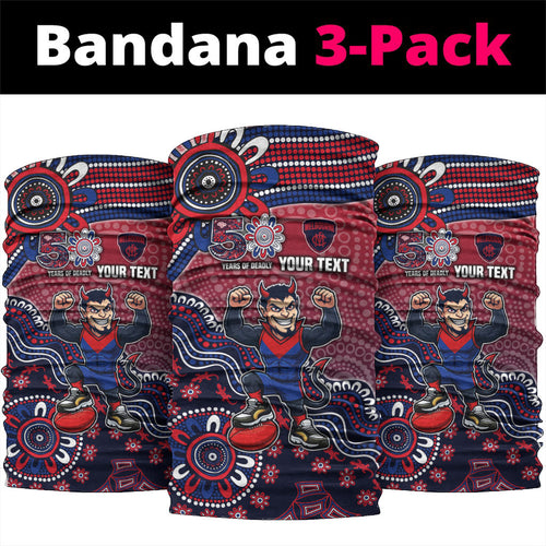 Personalized Melbourne Demons Football Mascot Neck Gaiter Aboriginal Dot Art Style Vibrant Indigenous Pattern Design