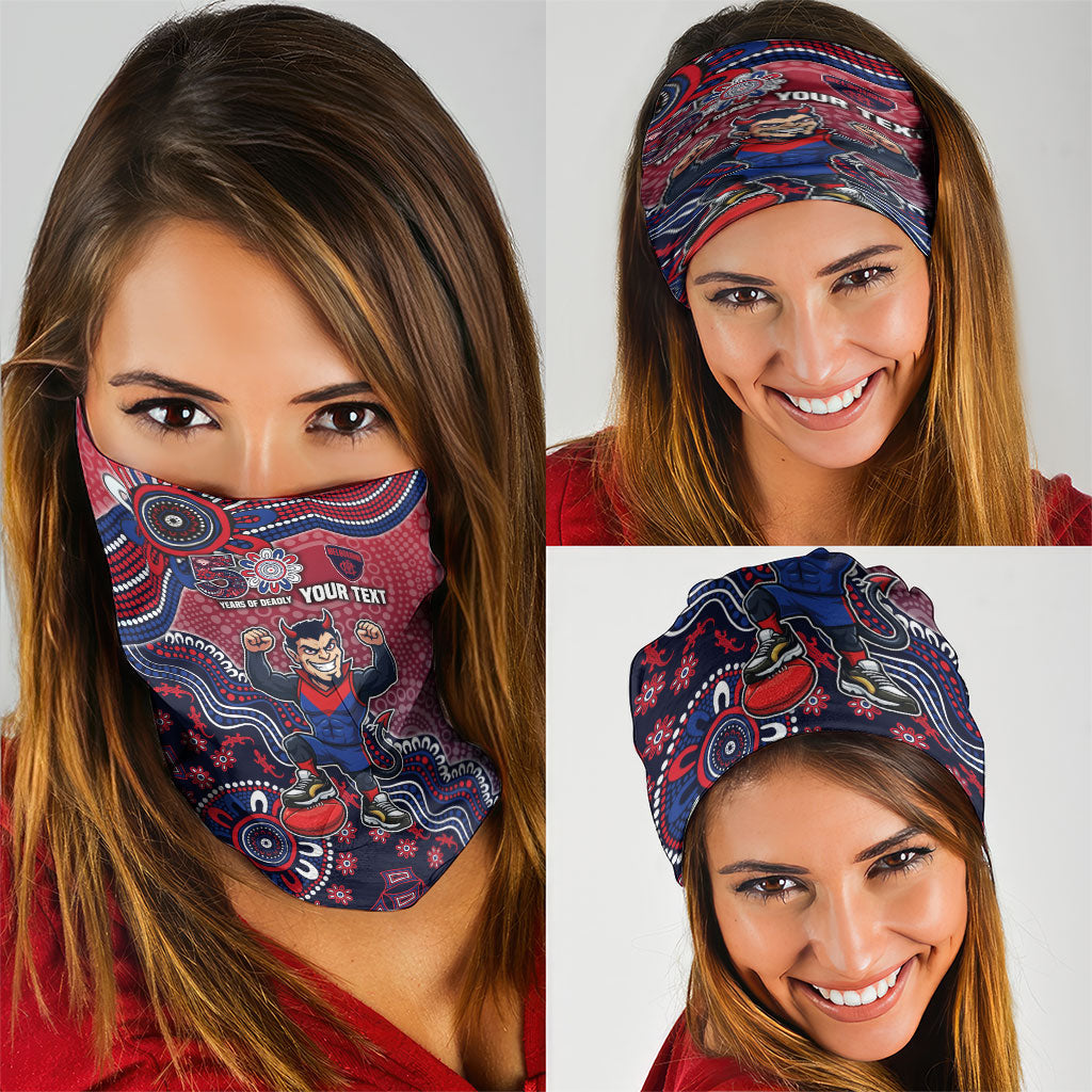 Personalized Melbourne Demons Football Mascot Neck Gaiter Aboriginal Dot Art Style Vibrant Indigenous Pattern Design