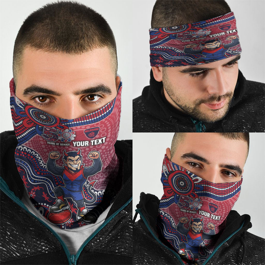 Personalized Melbourne Demons Football Mascot Neck Gaiter Aboriginal Dot Art Style Vibrant Indigenous Pattern Design