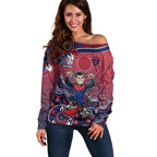 Personalized Melbourne Demons Football Mascot Off Shoulder Sweater Aboriginal Dot Art Style Vibrant Indigenous Pattern Design