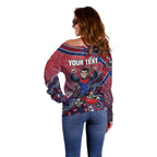Personalized Melbourne Demons Football Mascot Off Shoulder Sweater Aboriginal Dot Art Style Vibrant Indigenous Pattern Design
