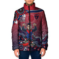 Personalized Melbourne Demons Football Mascot Padded Jacket Aboriginal Dot Art Style Vibrant Indigenous Pattern Design