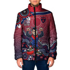 Personalized Melbourne Demons Football Mascot Padded Jacket Aboriginal Dot Art Style Vibrant Indigenous Pattern Design