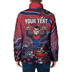 Personalized Melbourne Demons Football Mascot Padded Jacket Aboriginal Dot Art Style Vibrant Indigenous Pattern Design