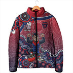 Personalized Melbourne Demons Football Mascot Padded Jacket Aboriginal Dot Art Style Vibrant Indigenous Pattern Design