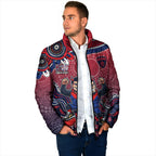 Personalized Melbourne Demons Football Mascot Padded Jacket Aboriginal Dot Art Style Vibrant Indigenous Pattern Design
