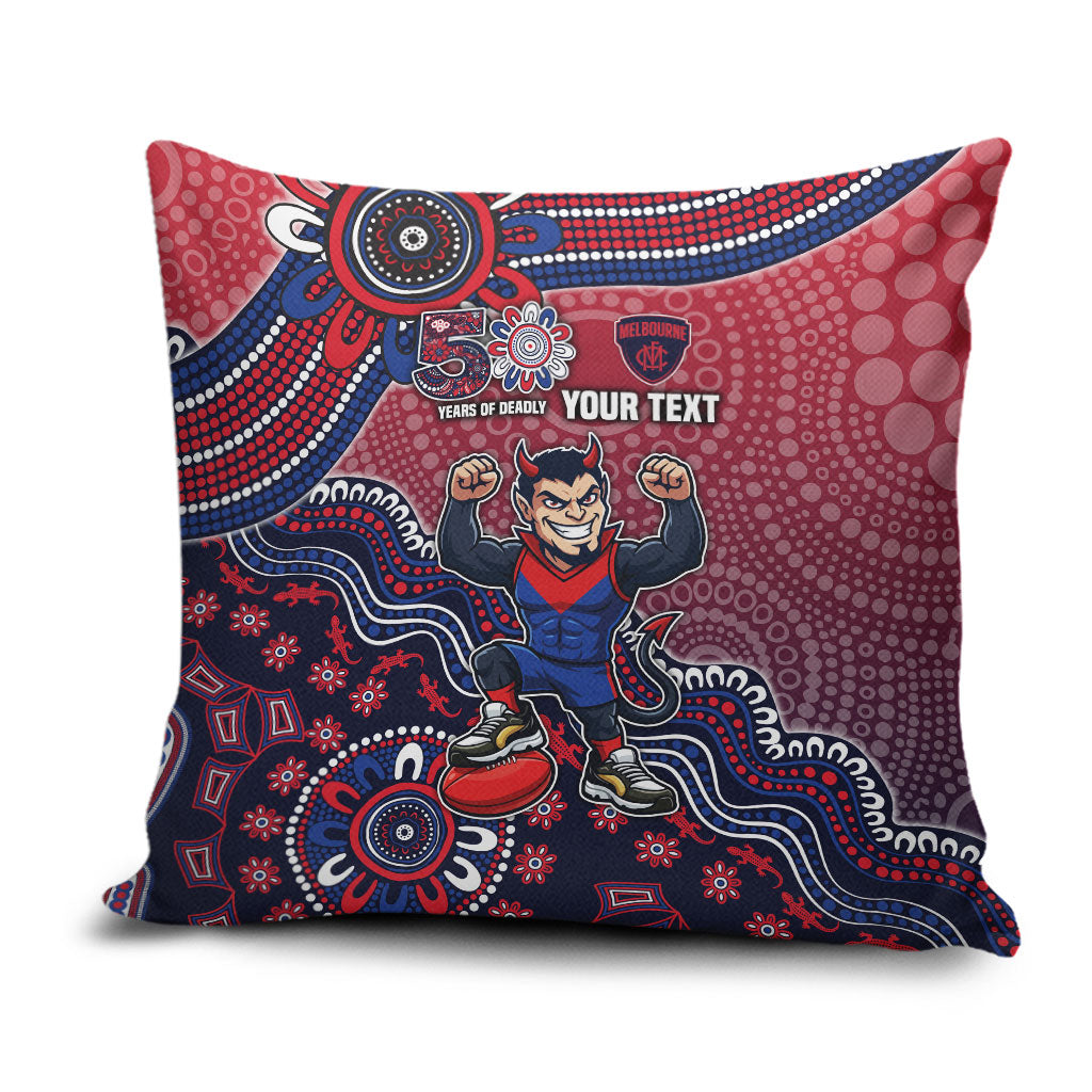 Personalized Melbourne Demons Football Mascot Pillow Cover Aboriginal Dot Art Style Vibrant Indigenous Pattern Design