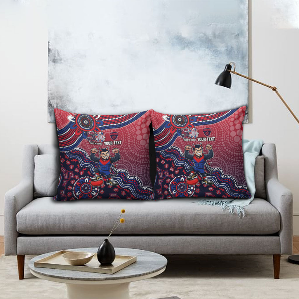 Personalized Melbourne Demons Football Mascot Pillow Cover Aboriginal Dot Art Style Vibrant Indigenous Pattern Design