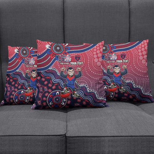 Personalized Melbourne Demons Football Mascot Pillow Cover Aboriginal Dot Art Style Vibrant Indigenous Pattern Design