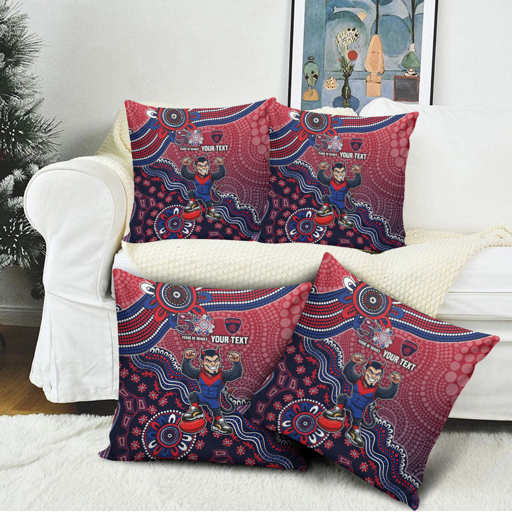 Personalized Melbourne Demons Football Mascot Pillow Cover Aboriginal Dot Art Style Vibrant Indigenous Pattern Design