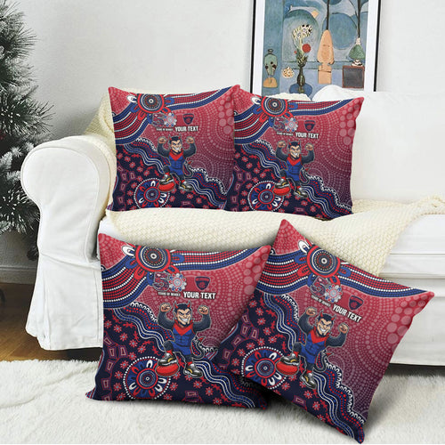 Personalized Melbourne Demons Football Mascot Pillow Cover Aboriginal Dot Art Style Vibrant Indigenous Pattern Design
