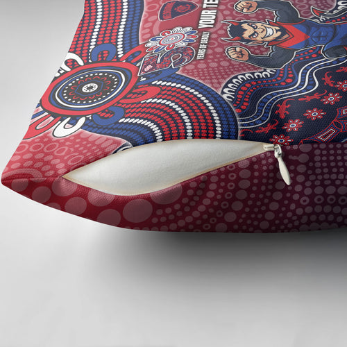 Personalized Melbourne Demons Football Mascot Pillow Cover Aboriginal Dot Art Style Vibrant Indigenous Pattern Design