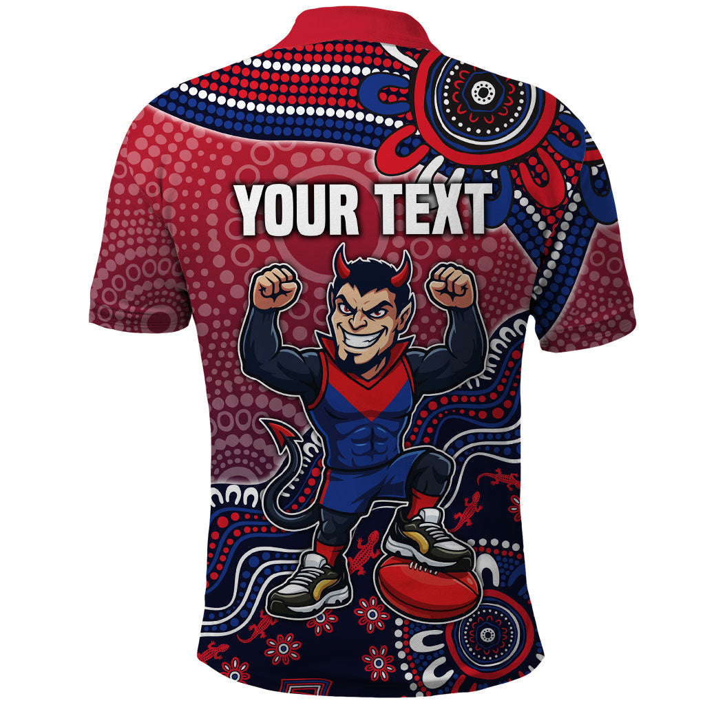 Personalized Melbourne Demons Football Mascot Polo Shirt Aboriginal Dot Art Style Vibrant Indigenous Pattern Design