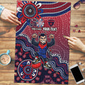 Personalized Melbourne Demons Football Mascot Puzzle Aboriginal Dot Art Style Vibrant Indigenous Pattern Design