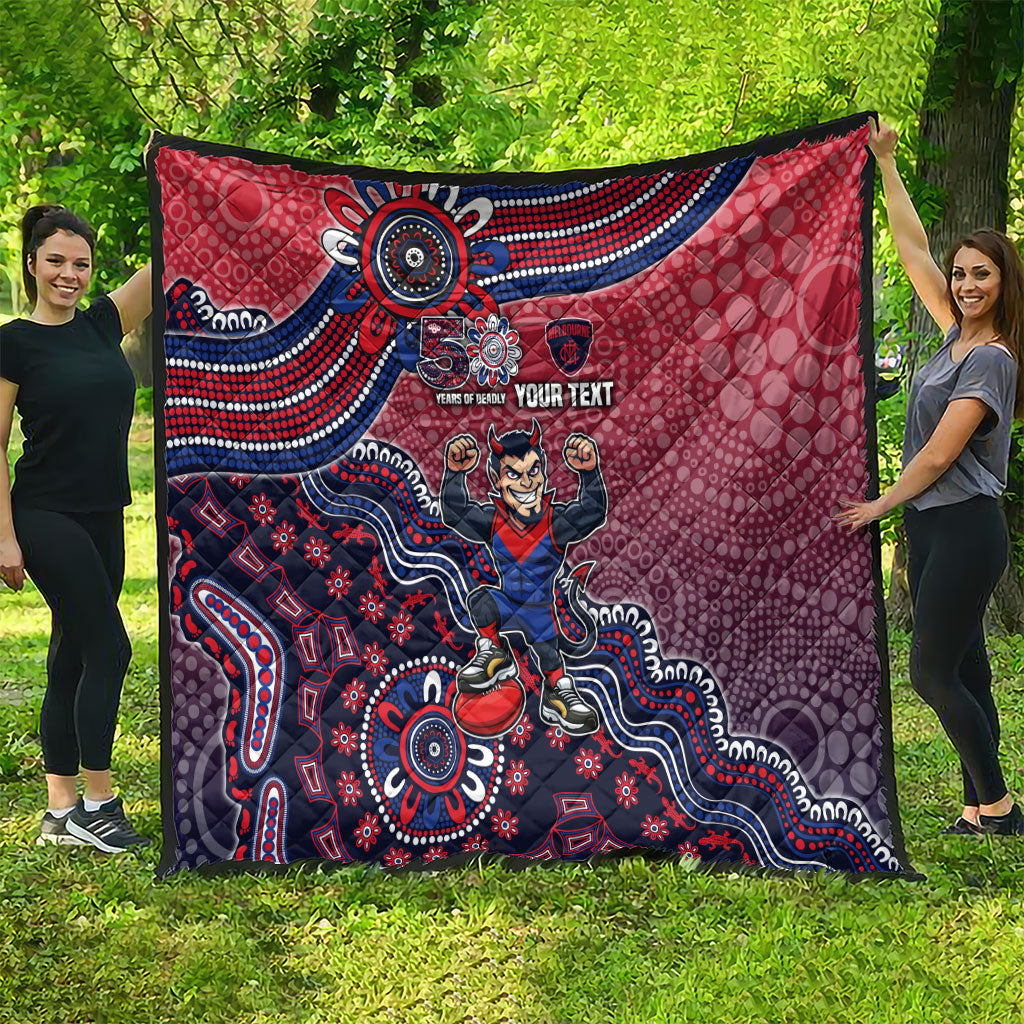 Personalized Melbourne Demons Football Mascot Quilt Aboriginal Dot Art Style Vibrant Indigenous Pattern Design