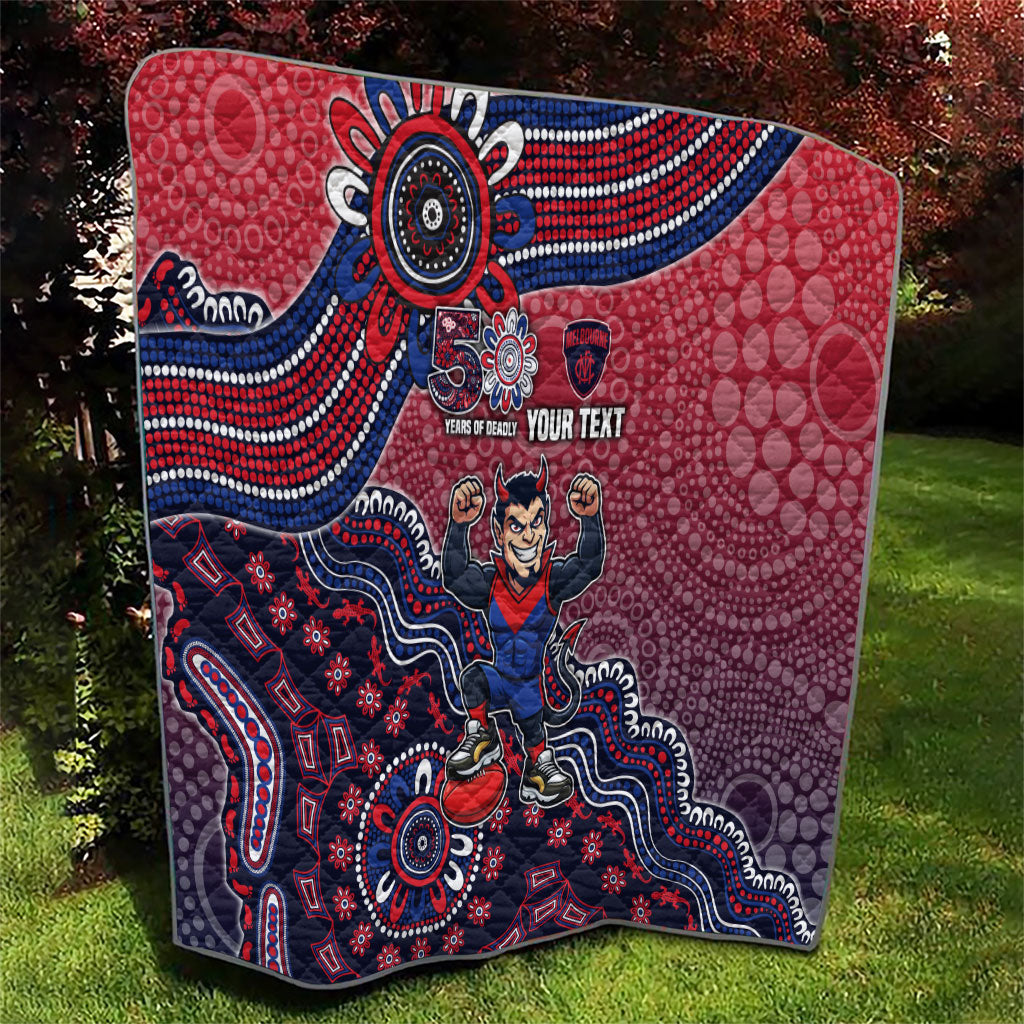 Personalized Melbourne Demons Football Mascot Quilt Aboriginal Dot Art Style Vibrant Indigenous Pattern Design