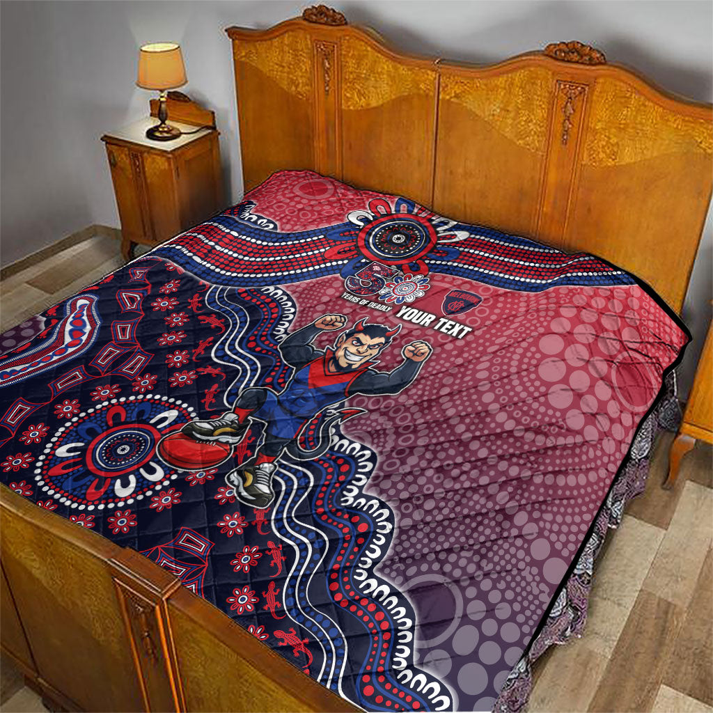 Personalized Melbourne Demons Football Mascot Quilt Aboriginal Dot Art Style Vibrant Indigenous Pattern Design