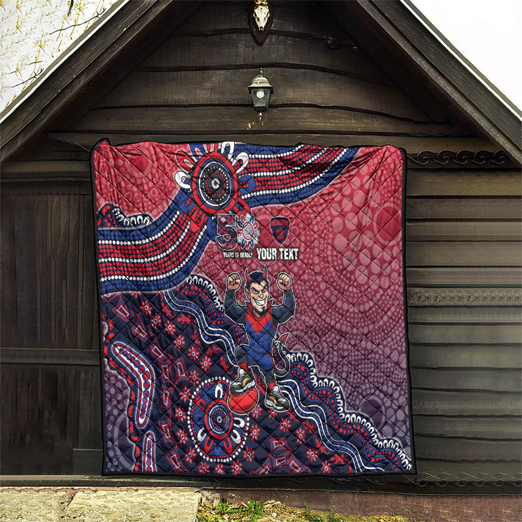 Personalized Melbourne Demons Football Mascot Quilt Aboriginal Dot Art Style Vibrant Indigenous Pattern Design