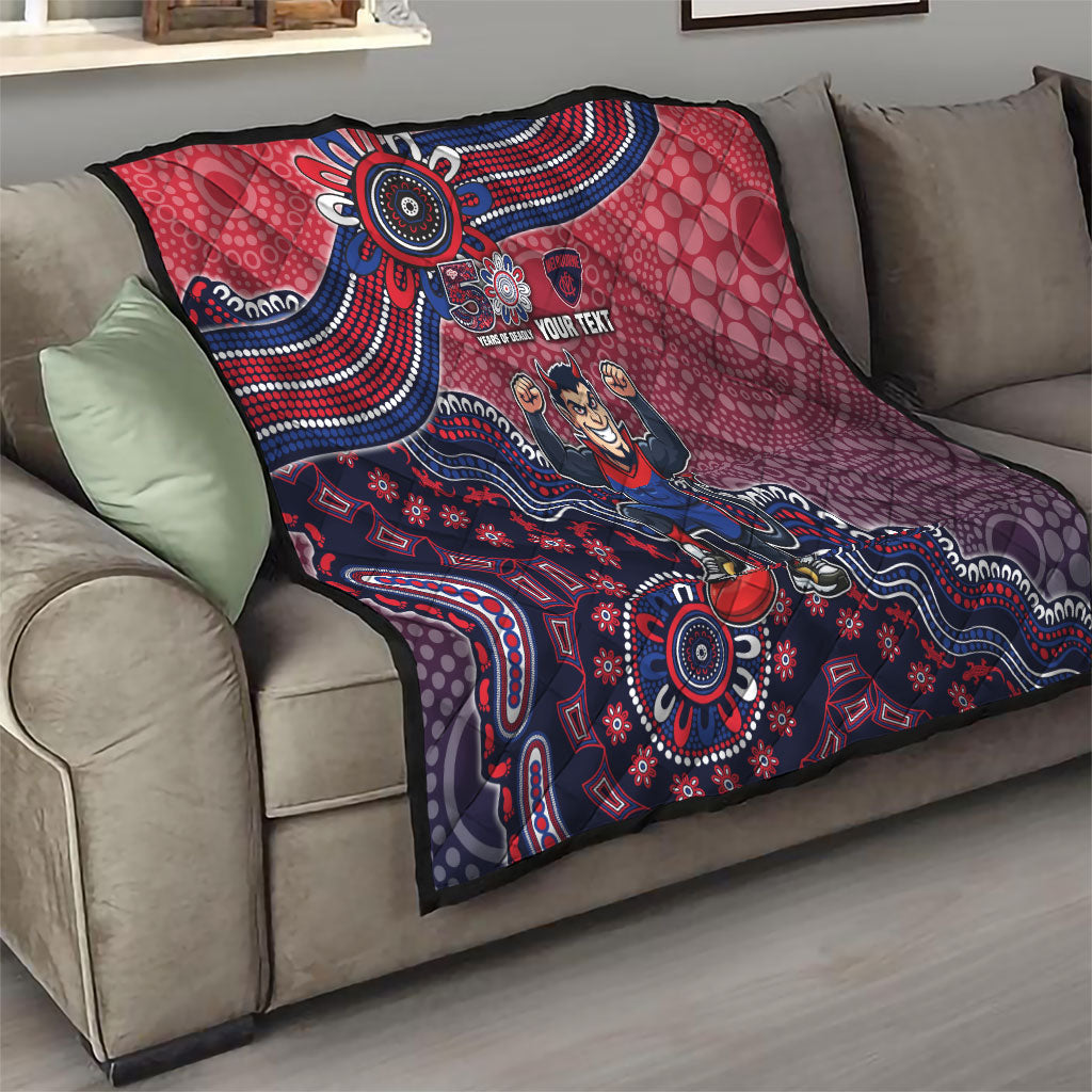 Personalized Melbourne Demons Football Mascot Quilt Aboriginal Dot Art Style Vibrant Indigenous Pattern Design