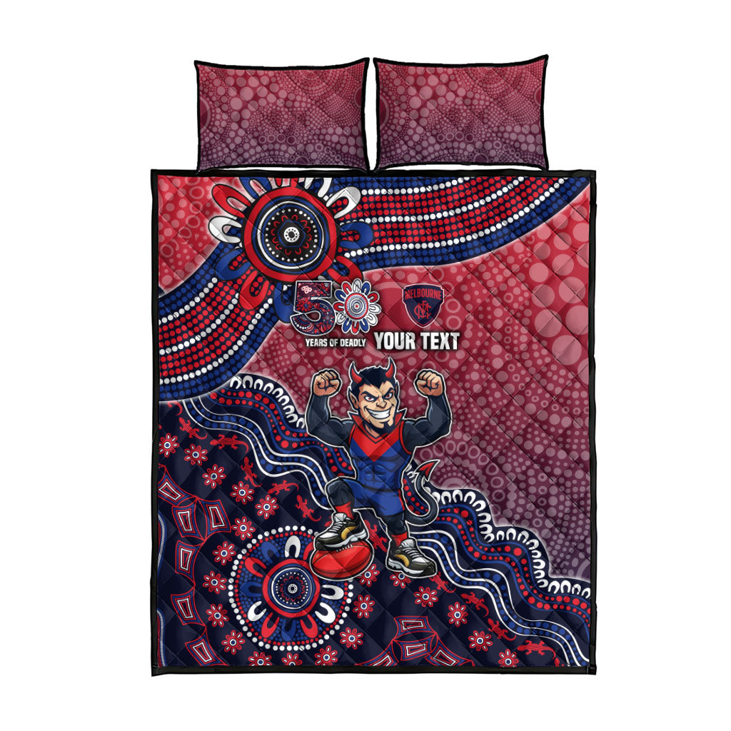 Personalized Melbourne Demons Football Mascot Quilt Bed Set Aboriginal Dot Art Style Vibrant Indigenous Pattern Design
