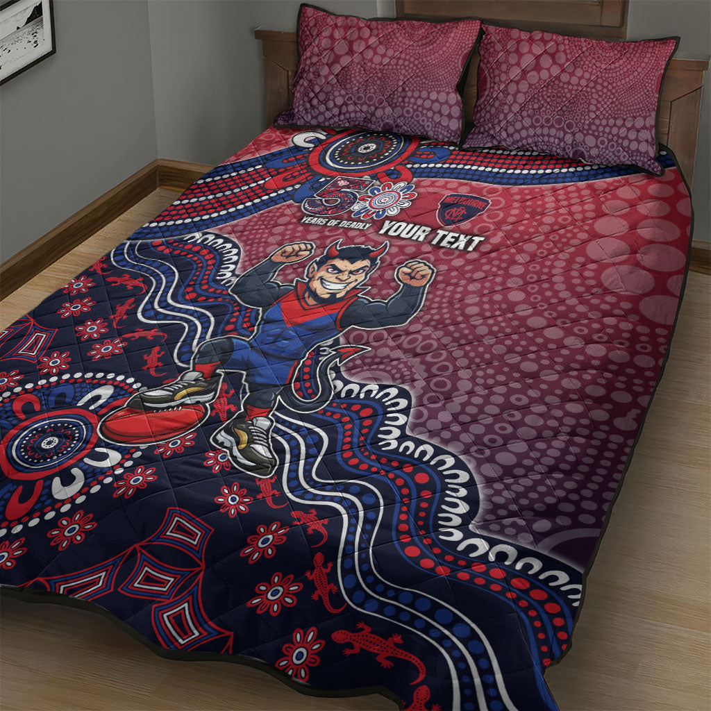 Personalized Melbourne Demons Football Mascot Quilt Bed Set Aboriginal Dot Art Style Vibrant Indigenous Pattern Design