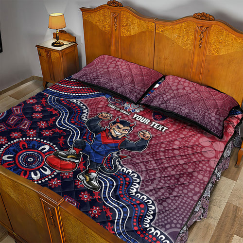 Personalized Melbourne Demons Football Mascot Quilt Bed Set Aboriginal Dot Art Style Vibrant Indigenous Pattern Design