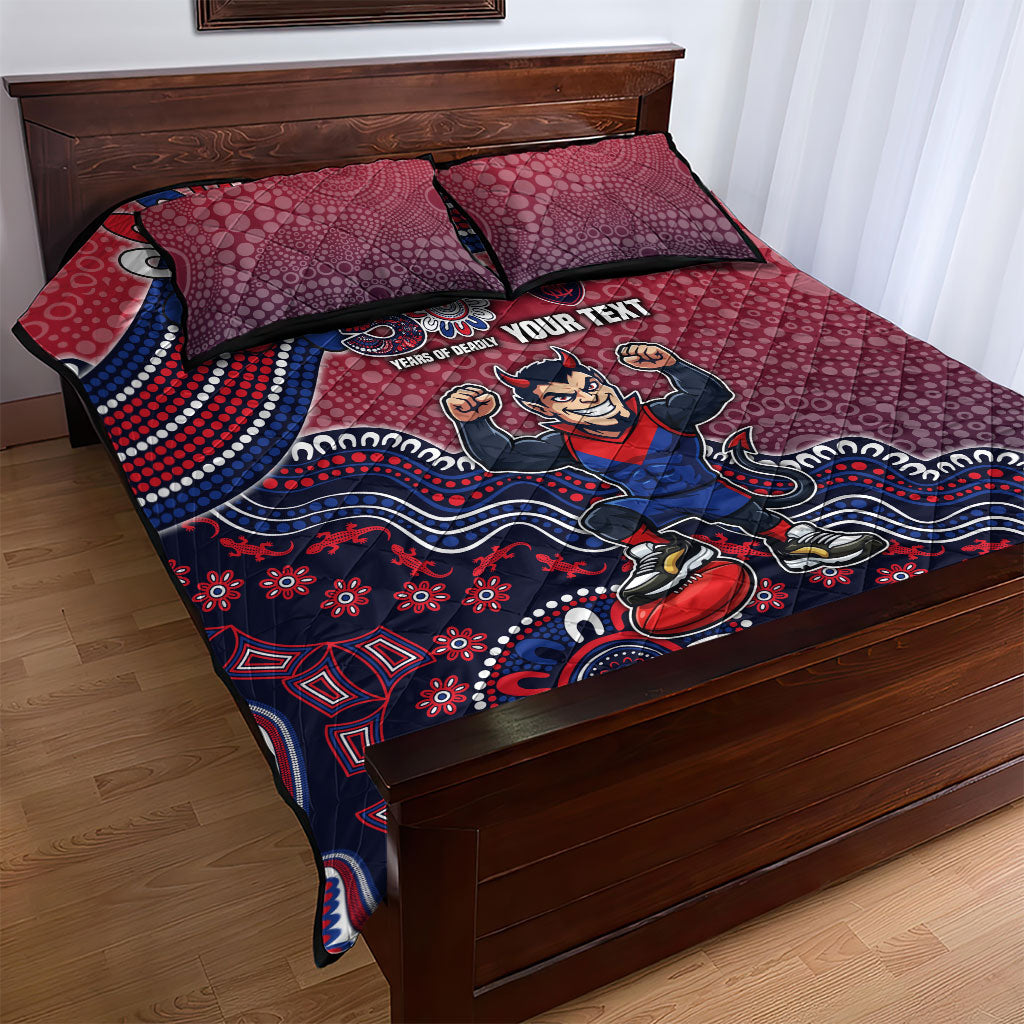 Personalized Melbourne Demons Football Mascot Quilt Bed Set Aboriginal Dot Art Style Vibrant Indigenous Pattern Design