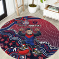 Personalized Melbourne Demons Football Mascot Round Carpet Aboriginal Dot Art Style Vibrant Indigenous Pattern Design