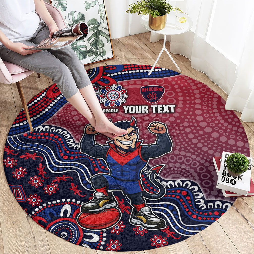Personalized Melbourne Demons Football Mascot Round Carpet Aboriginal Dot Art Style Vibrant Indigenous Pattern Design