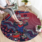 Personalized Melbourne Demons Football Mascot Round Carpet Aboriginal Dot Art Style Vibrant Indigenous Pattern Design