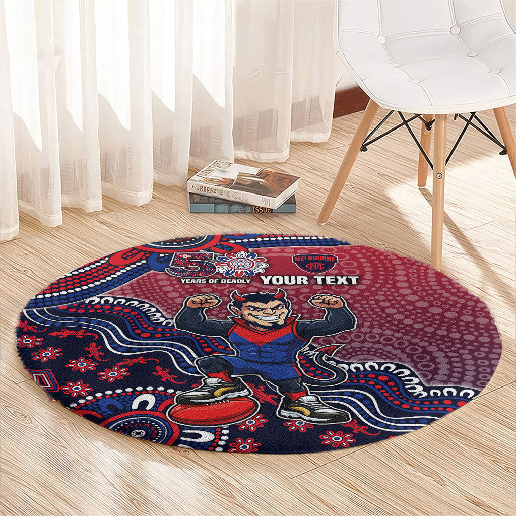 Personalized Melbourne Demons Football Mascot Round Carpet Aboriginal Dot Art Style Vibrant Indigenous Pattern Design