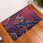 Personalized Melbourne Demons Football Mascot Rubber Doormat Aboriginal Dot Art Style Vibrant Indigenous Pattern Design