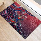 Personalized Melbourne Demons Football Mascot Rubber Doormat Aboriginal Dot Art Style Vibrant Indigenous Pattern Design