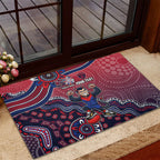 Personalized Melbourne Demons Football Mascot Rubber Doormat Aboriginal Dot Art Style Vibrant Indigenous Pattern Design